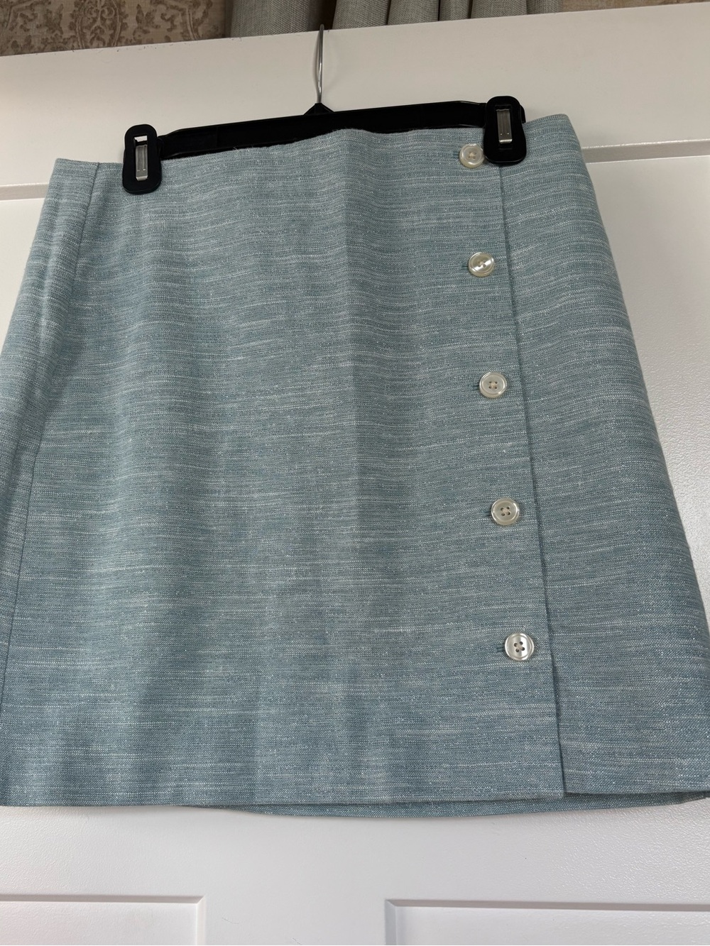 LOFT Light Blue Button-Front Mini Skirt